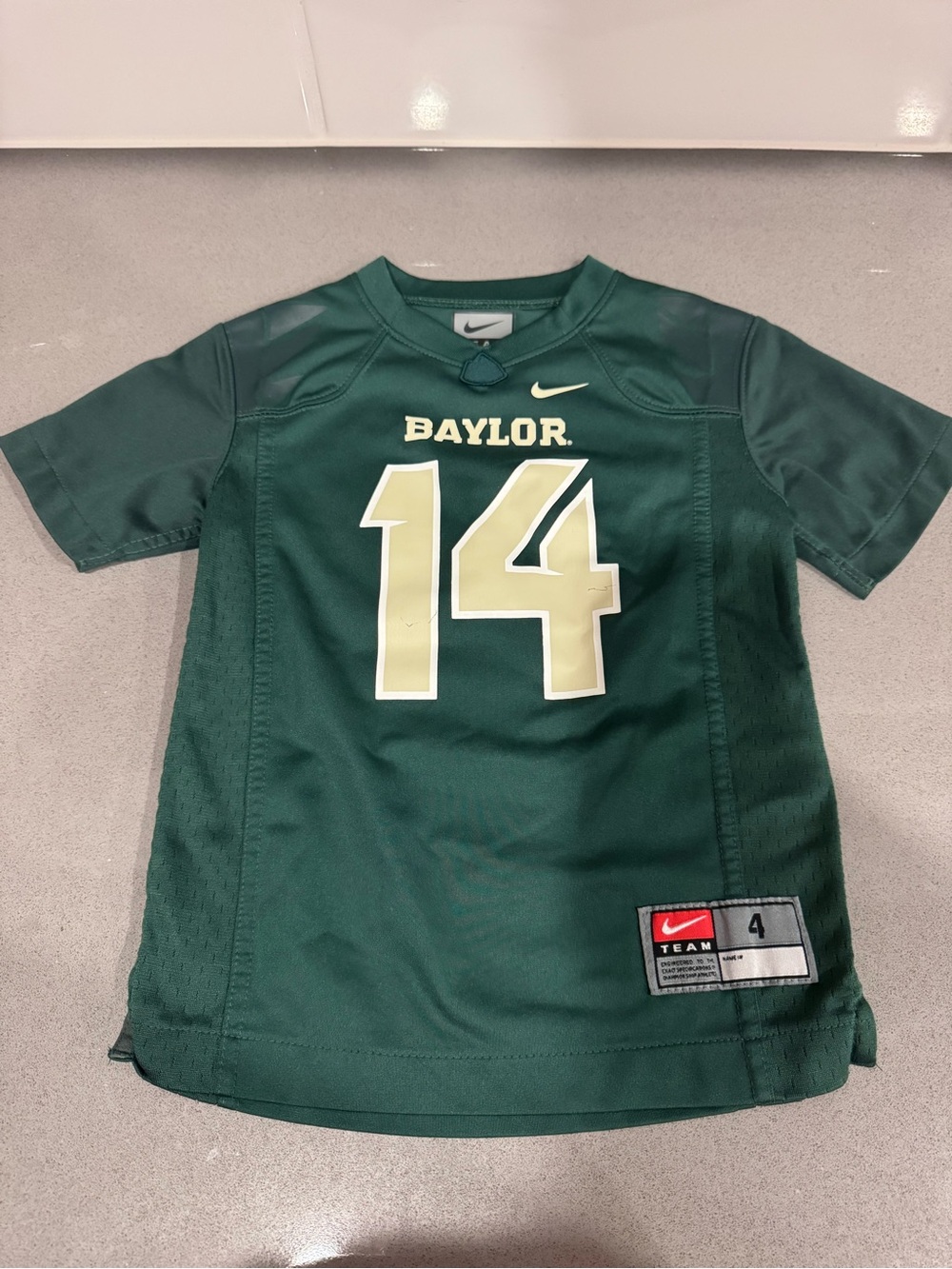 Nike Green Baylor #14 Kids Football Jersey with Gold Numerals